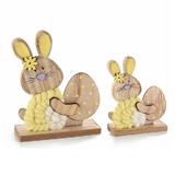 Set 2 Iepurasi Paste din lemn natur si textil galben 14x6x25 cm