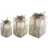 Set 3 decoratiuni Craciun cu led 25x25x42 cm, 20x20x37 cm, 15x15x33 cm