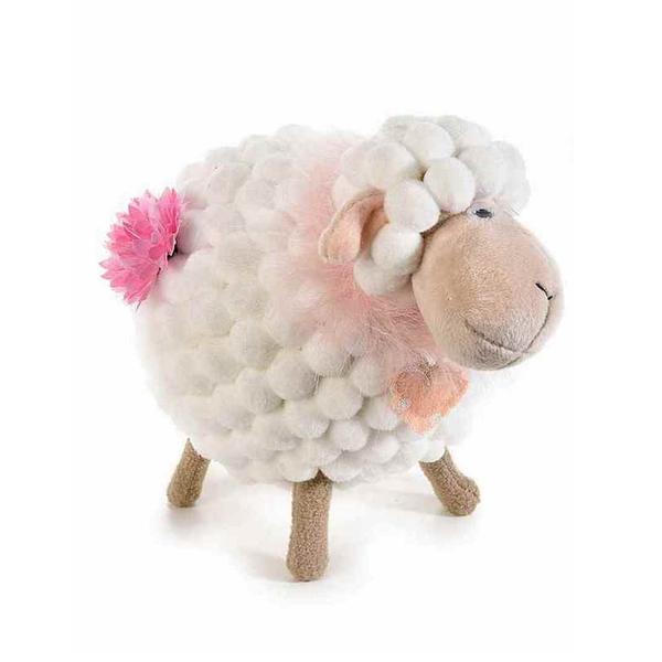 Figurina oita din textil alb roz 13x18x18 cm