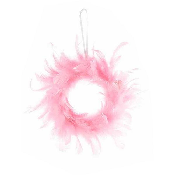 Decorer Coronita din pene artificiale roz 20 cm