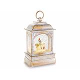 Felinar Craciun din plastic alb patina aurie cu leduri 12x8.5x19/23.5 cm