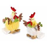 Set 2 figurine Gaini din textil si pene 22x20x24 cm