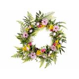 Coronita decorata cu flori si frunze artificiale 40 cm