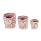Set 3 ghivece flori din ceramica roz 14x13 cm