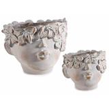 Set 2 ghivece flori polirasina gri 20x16 cm, 14x11.5 cm