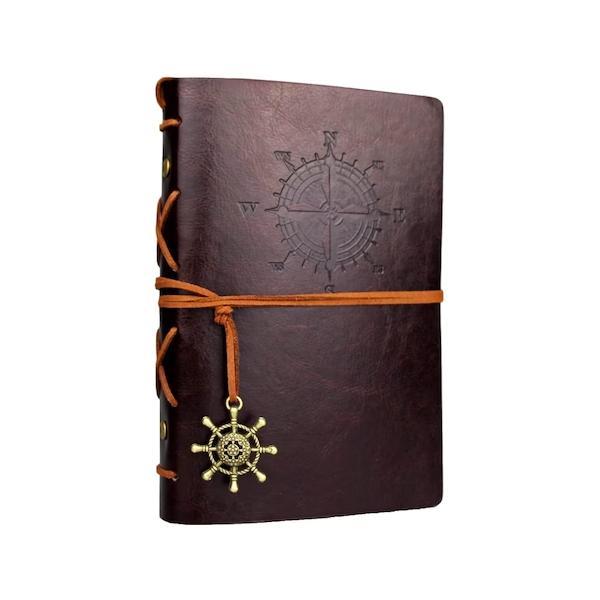 Blocnotes A6, Vintage Design cu Piele Ecologica, 6 Inele de Prindere, 80 file/160 pagini veline detasabile, Coffee Brown