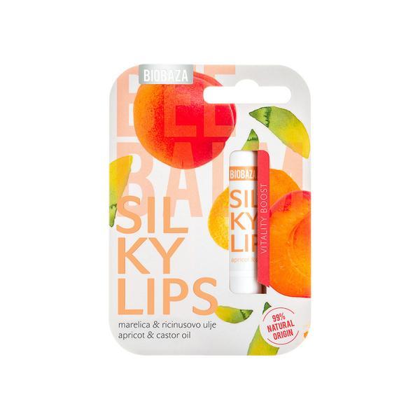 Balsam natural pentru buze, cu ulei de ricin si caise, Silky Lips, Biobaza, 4,5 g #45