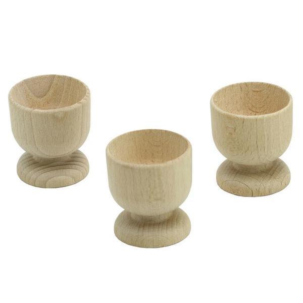 Set suport oua, 3 bucati, decorabil, lemn natur