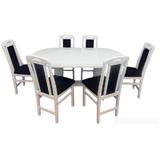 Set masa living SB Nork alba plus 6 scaune SB Tim alb/negru, 74x90x160/200 cm