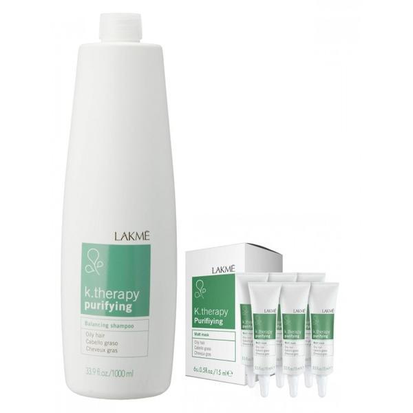 Set pentru par si scalp gras, Lakme K.Therapy, Purifying Sampon 1000 ml + Masca 6×15 ml 1000 imagine noua 2022