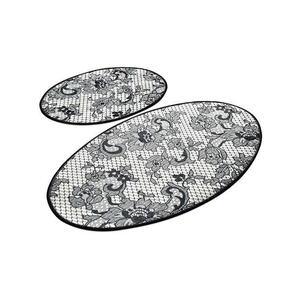 Set 2 covorase baie lace, 60 x 100 cm, 50 x 60 cm, antiderapant, alb/negru