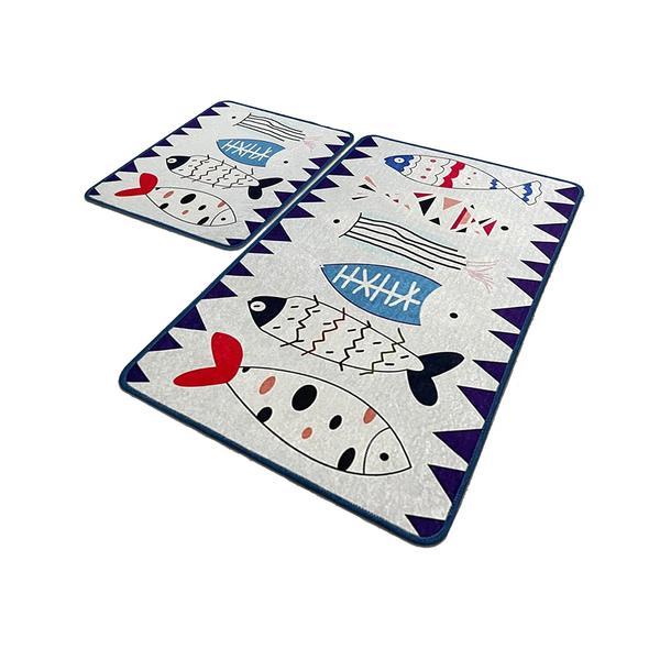 Set 2 Covorase baie Le Poisson, 60 x 100 cm, 50 x 60 cm, Antiderapant, Multicolor