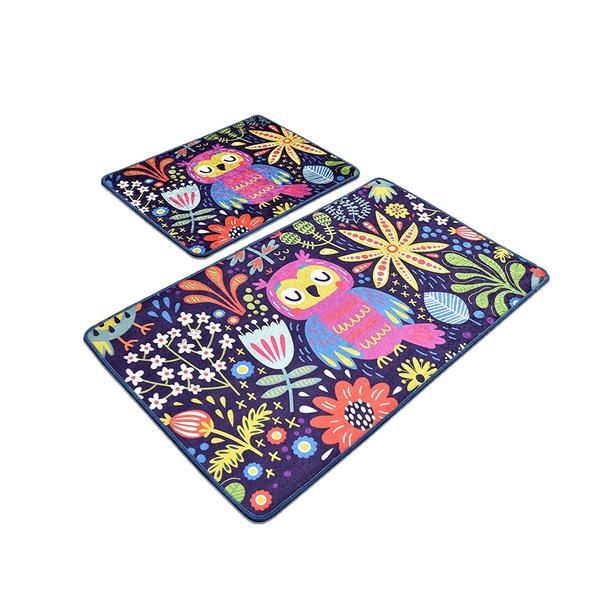 Set 2 Covorase baie Owls Garden, 60 x 100 cm, 50 x 60 cm, Antiderapant, Multicolor
