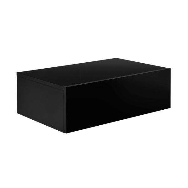 Noptiera montabila pe perete, un sertar, 46 x 30 x 15 cm, PAL,  negru lucios