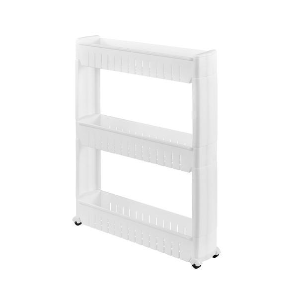 Raft  depozitare mobil pentru bucatarie, 3 niveluri,  72 x 12 x 54,5 cm, plastic, alb
