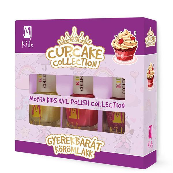Set 3 bucati lac pentru copii cupcake collection, moyra, pe baza de apa, fara miros si fara substante periculoase, 7 ml