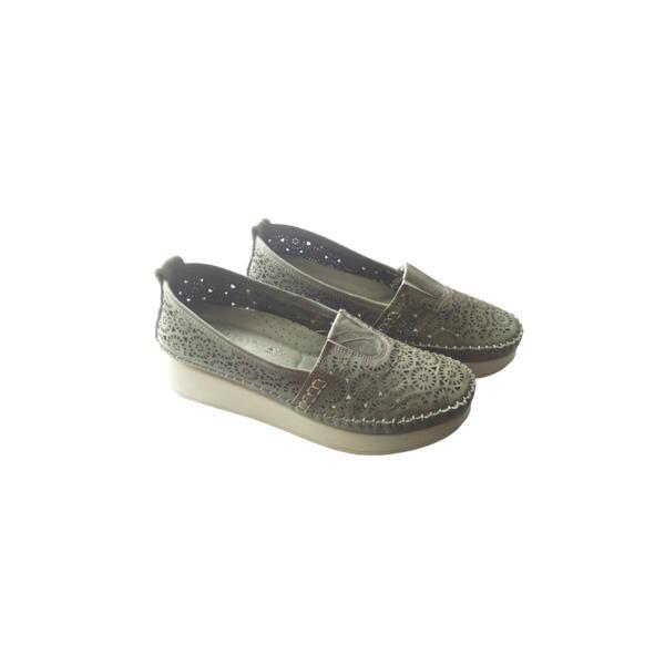 Pantofi perforati dama, Piele naturala, Anna Viotti 4385, Gri, 38