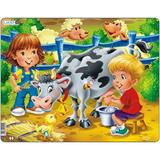 Puzzle Copiii la Ferma cu Vaca, 18 Piese Larsen