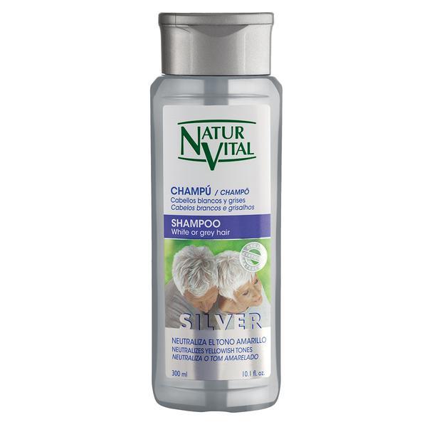 Sampon argintiu pentru neutralizarea tonurilor de galben si portocaliu, Natur Vital Silver shampoo, 300 ml 300