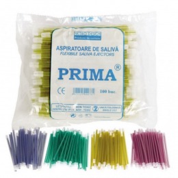 Aspirator saliva cu cap detasabil prima, galben, 15cm, 100 buc