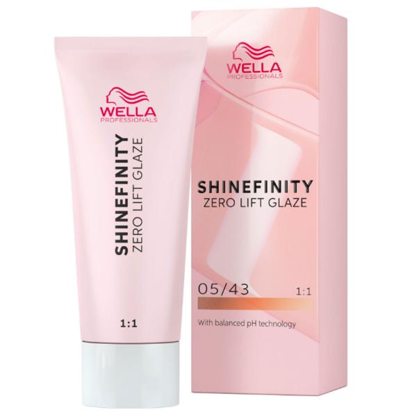 Vopsea translucida demipermanenta - Wella Professionals Shinefinity Zero Lift Glaze, nuanta 05/43 Hot Chili (saten deschis auriu roscat), 60 ml