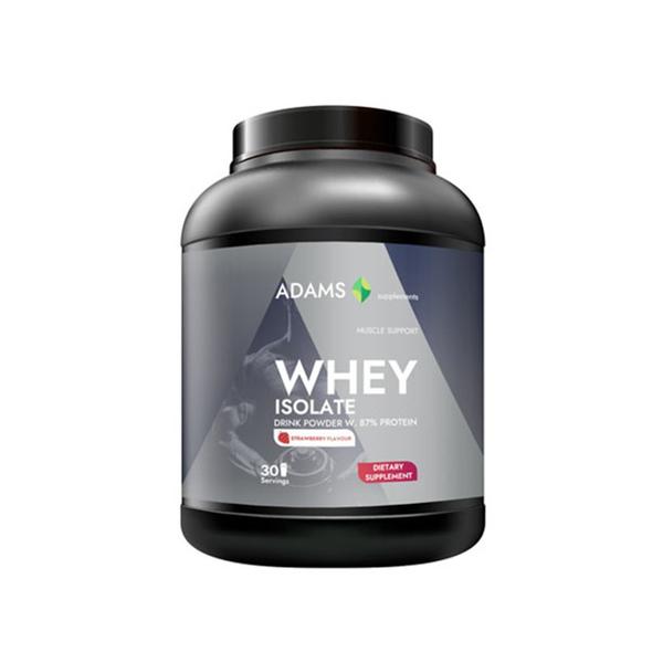 Izolat proteic din zer Whey Isolate Drink Powder Protein Adams Supplements, capsuni, 908 g