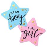 Set 30 buc stickere stea Team Boy Albastru, Team Girl Roz, Petrecere copii