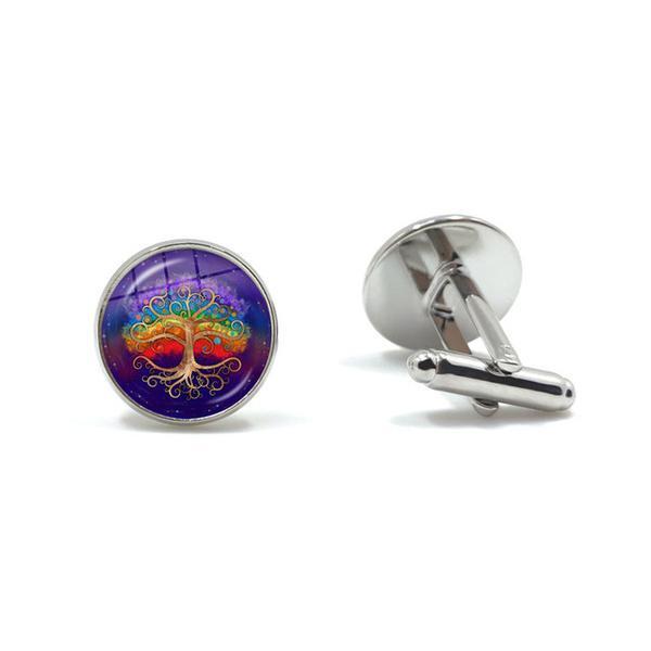 Butoni camasa, model copacul vietii, culoare argintiu/multicolor, 17mm