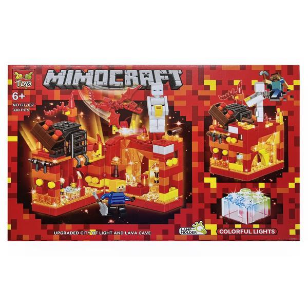 Set de constructie city of light minecraft cu lampa led 330 piese tip lego rosu