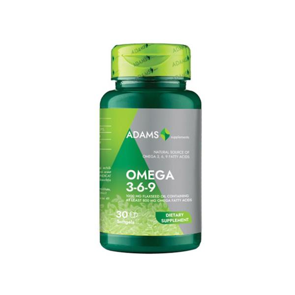 Omega 3-6-9 Ulei din Seminte de In 1000mg Flaxseed Oil Adams Supplements, 30 capsule