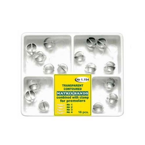 Matrici Conturate Mylar cu Maner de Fixare pentru Premolari Prima, transparente, set 4 tipuri, 16 buc