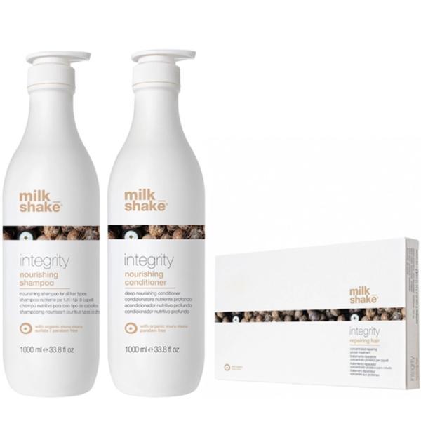 Set pentru hidratare si reparare, Milk Shake, Integrity, Sampon 1000ml + Balsam 1000ml + Fiole 8x12ml 1000ml imagine pret reduceri