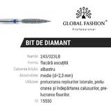 Bit diamant cuticule Flacara 243/023LB - Brau albastru