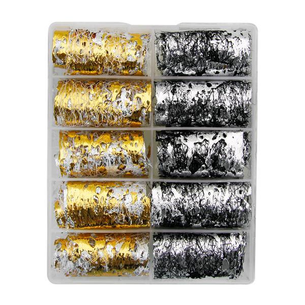 Folie de transfer unghii aluminiu set gold - 10 buc