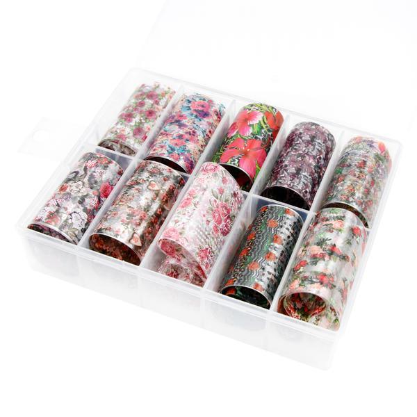 Folie de transfer unghii - flori, set 10 buc