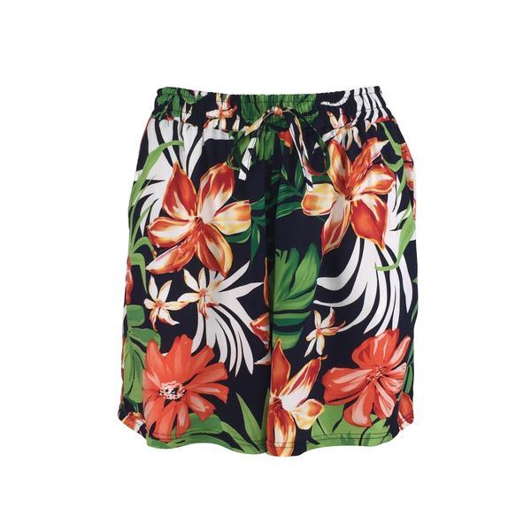 Fusta-pantalon scurta, Univers Fashion, culoare bleumarin cu imprimeu floral multicolor, M-L