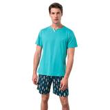 Pijama de barbati, Vamp 18701, M, Bumbac, Verde