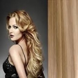 Extensii clip - on veritable cu 12 piese, lungime 60 cm , culoare blond aluna ( # 12 )