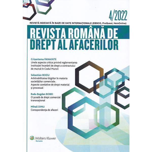 Revista romana de drept al afacerilor nr.4/2022, editura wolters kluwer