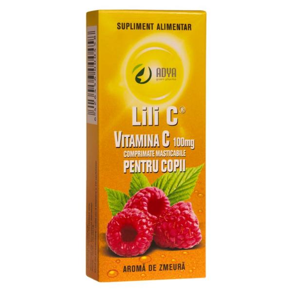 Vitamina C 100 mg cu Aroma de Zmeura pentru Copii Adya Green Pharma, 30 comprimate