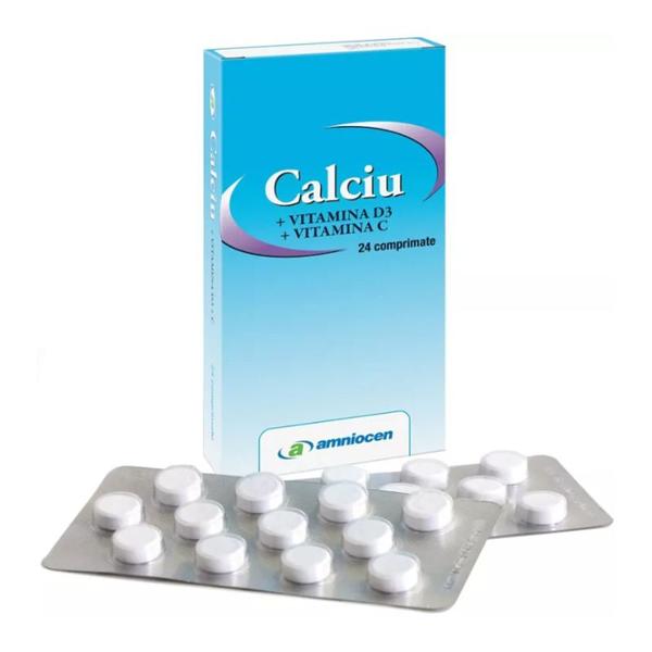 Calciu, Vitamina D3 si Vitamina C Amniocen, 24 comprimate