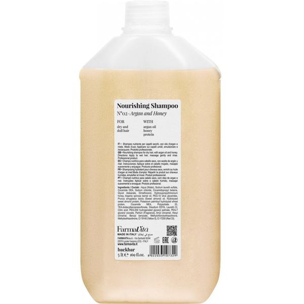 Sampon Nutritiv cu Ulei de Argan si Miere pentru Par Uscat si Tern – FarmaVita Back BarNourshing Shampoo No 02 Argan and Honey for Dry and Dull Hair, 5000 ml 5000 imagine pret reduceri