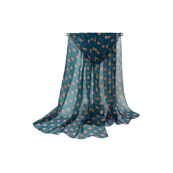 Esarfa dama mare, eleganta, voal, cu buline portocalii, Albastra
