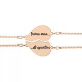 Set bratari argint cuplu inimioare 16 mm (2 bucati incluse) - personalizate cu text - placate cu aur roz