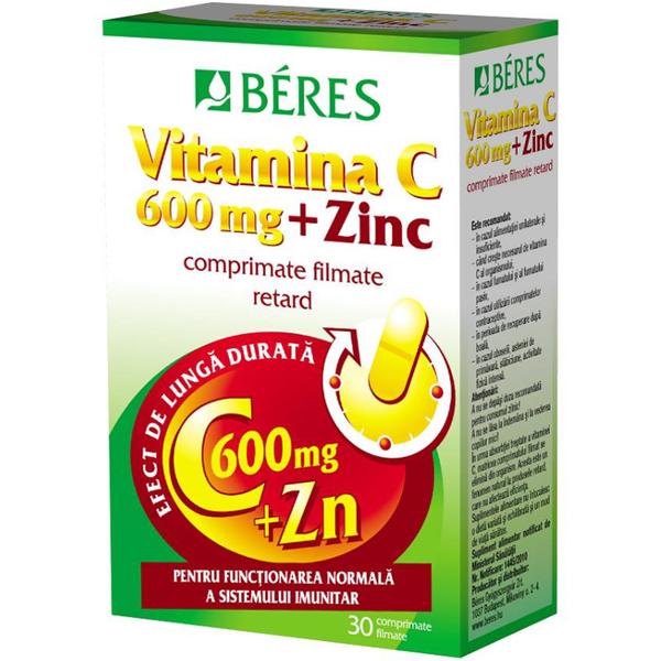 Vitamina C 600 mg Retard + Zinc - Beres, 30 comprimate