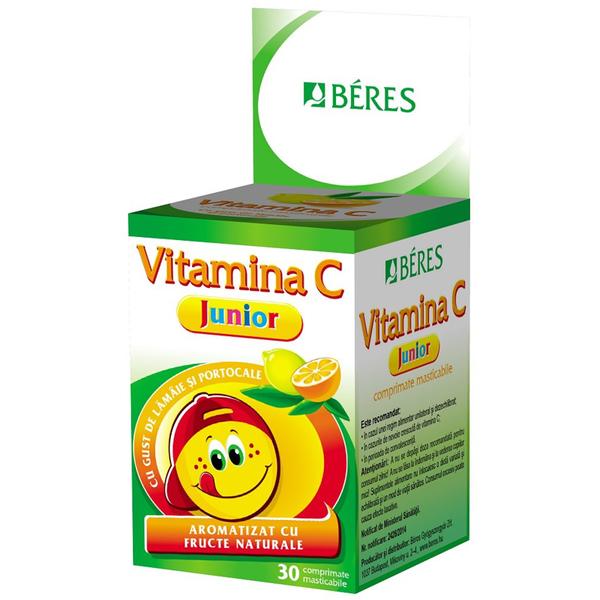 Vitamina C Junior cu Gust de Lamaie si Portocale - Beres, 30 comprimate masticabile