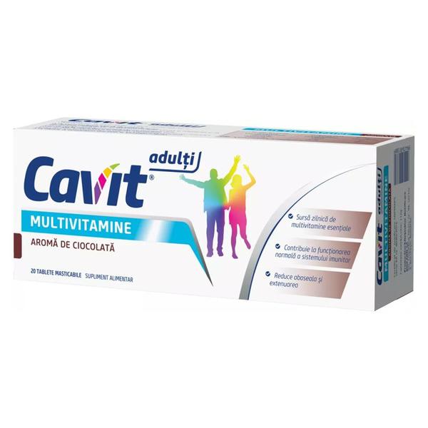 Cavit Multivitamine pentru Adulti cu Aroma de Ciocolata Cavit, Biofarm, 20 comprimate masticabile