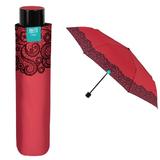 Mini Umbrela ploaie pliabila rosie cu brodura dantela