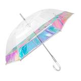 Umbrela ploaie transparenta baston cu banda irizata