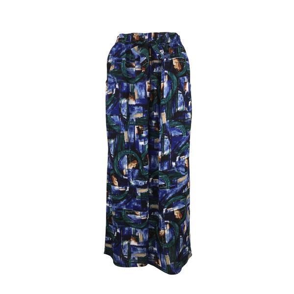Fusta-pantalon, univers fashion,, 2 buzunare, albastru cu imprimeu verde, m